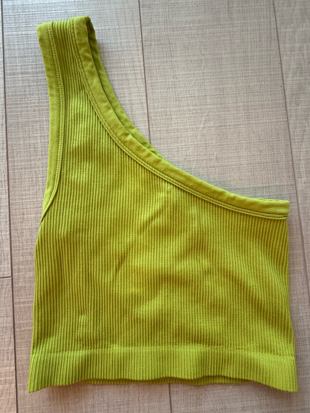 Sunday Best One-Shoulder Ribbed Bandeau in Lime Green
